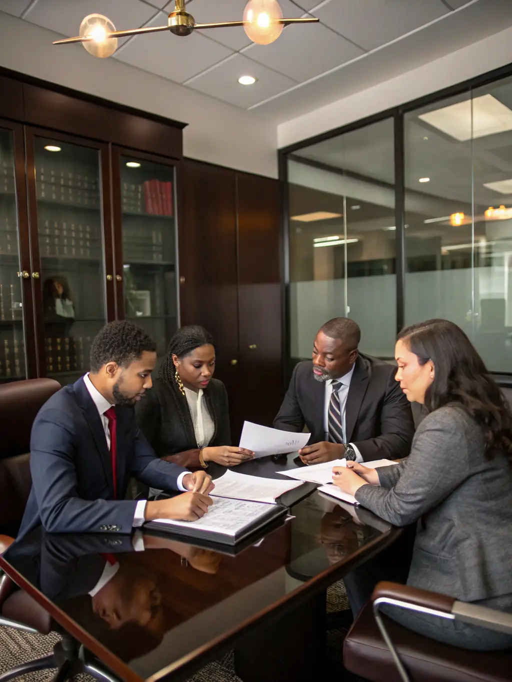A diverse team of legal professionals collaborating on scaling their law firm, focusing on revenue and operational efficiency.