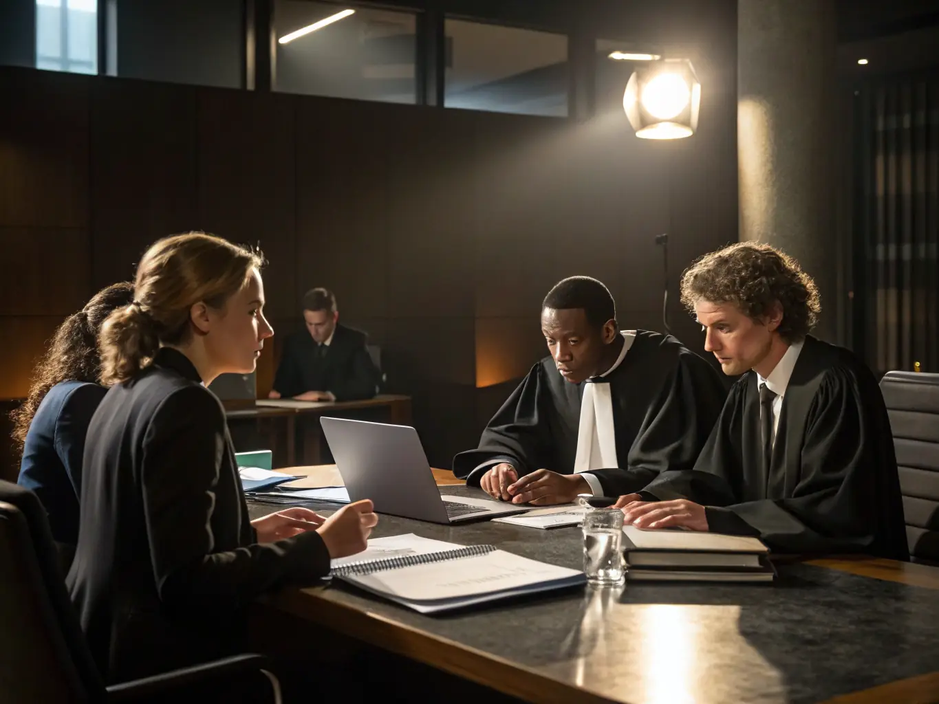 A visually engaging image depicting a law firm team navigating a complex market landscape, symbolizing change and adaptation. The image should convey a sense of resilience and strategic decision-making.