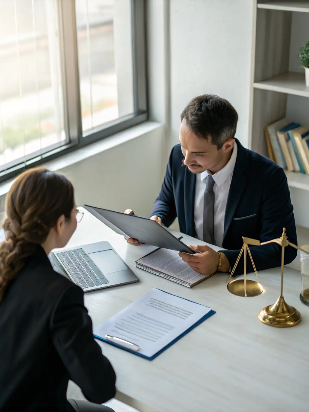 A lawyer is reviewing a checklist of growth strategies with a satisfied expression, indicating the practical application of the webinar content.